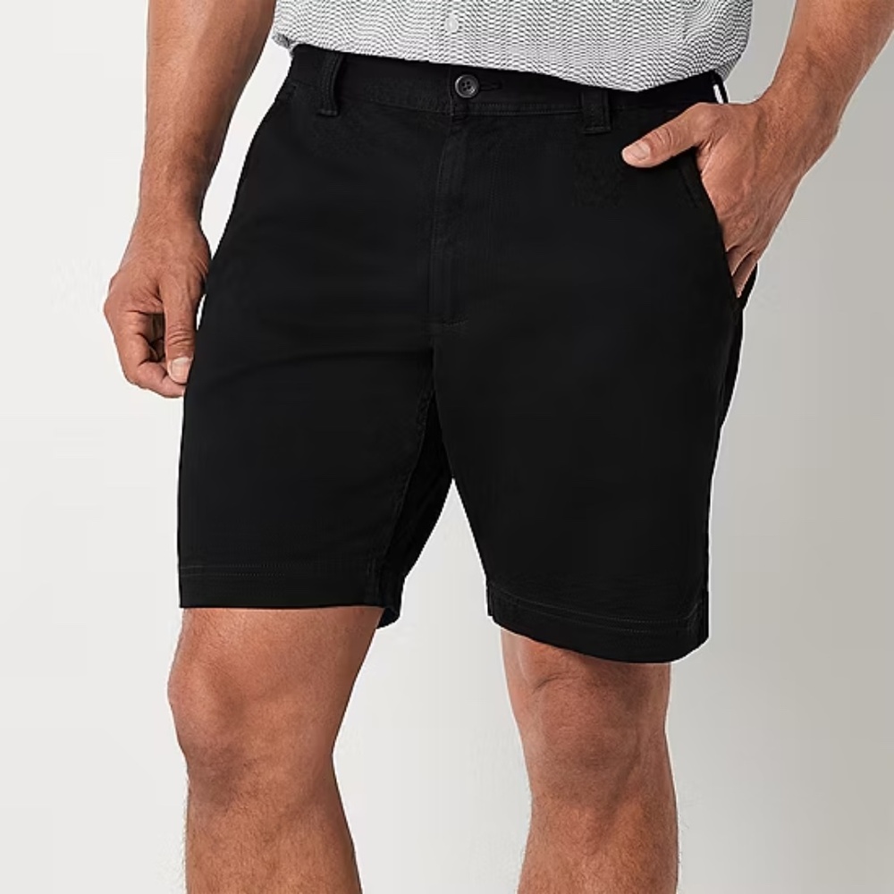 NWT St. John's Bay Mens 9" Mid Rise Stretch Fabric Chino Short BLACK